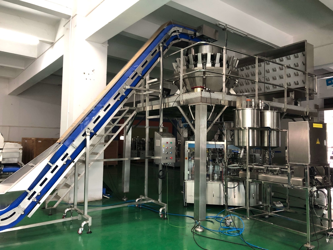 24 Kepala Multihead Weigher Packing Machine Dual Screw Linear Pans Untuk Makanan Segar Lengket Berminyak
