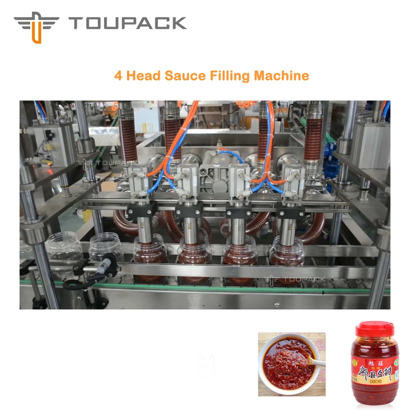 Mesin Pengemas Saus PLC Saus Kacang Luas Mengisi Sistem Pengisian Cairan 4 Kepala