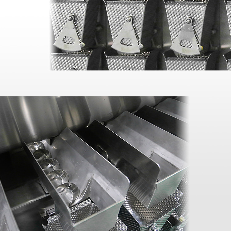 Industrial Dimpled Double Hopper Screw Feeding Multihead Weigher Untuk Cadangan Iga Makanan Lengket Segar