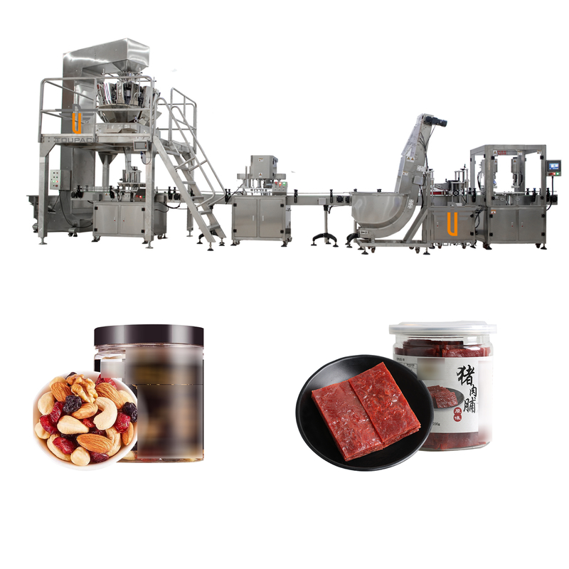 Mesin Pengisian Botol Otomatis OEM Pork Dendeng Campuran Kacang Makanan Ringan Mulit Heads Weigher Filling Capping Machines