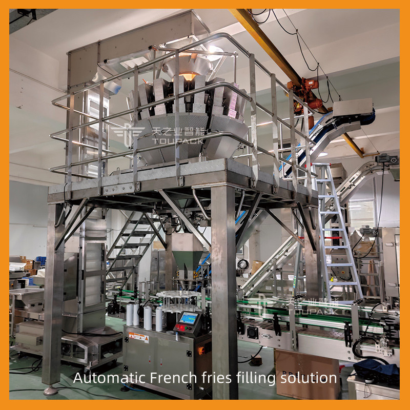 Aluminium Potato Nachos Shrimp Chips Sealing Food Canning Machine Dengan 20 Head Multihead Weigher