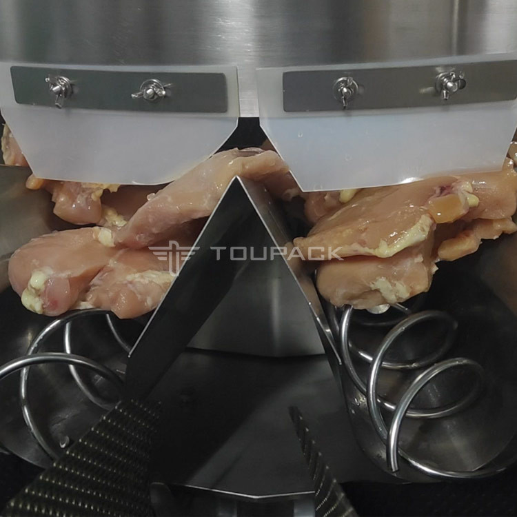 Screw 1.0L 1.5L Weigher Packing Machine Dimple Plate Hopper 14 Kepala Untuk Dada Ayam