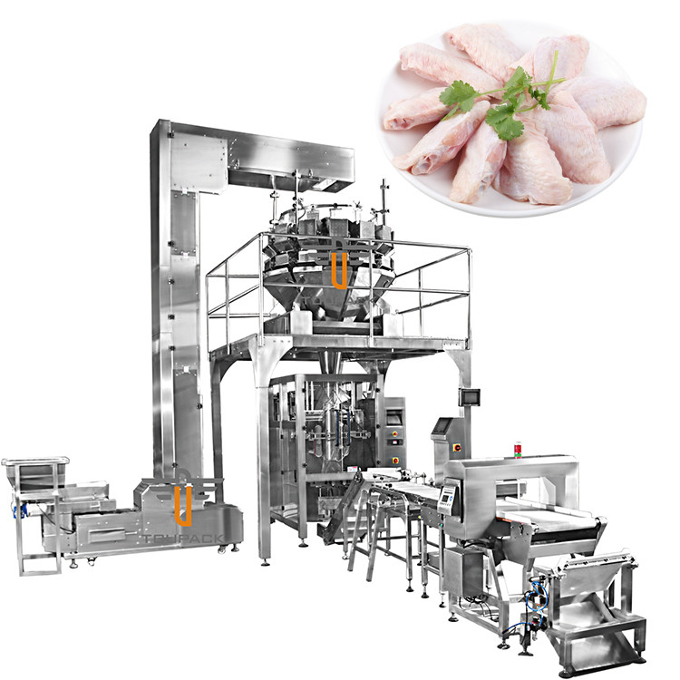 VFFS Vertikal Weighing Filling Machine Frozen Food Broiler Wing Chicken Leg Duck Neck Packing Machine Mesin pengemasan