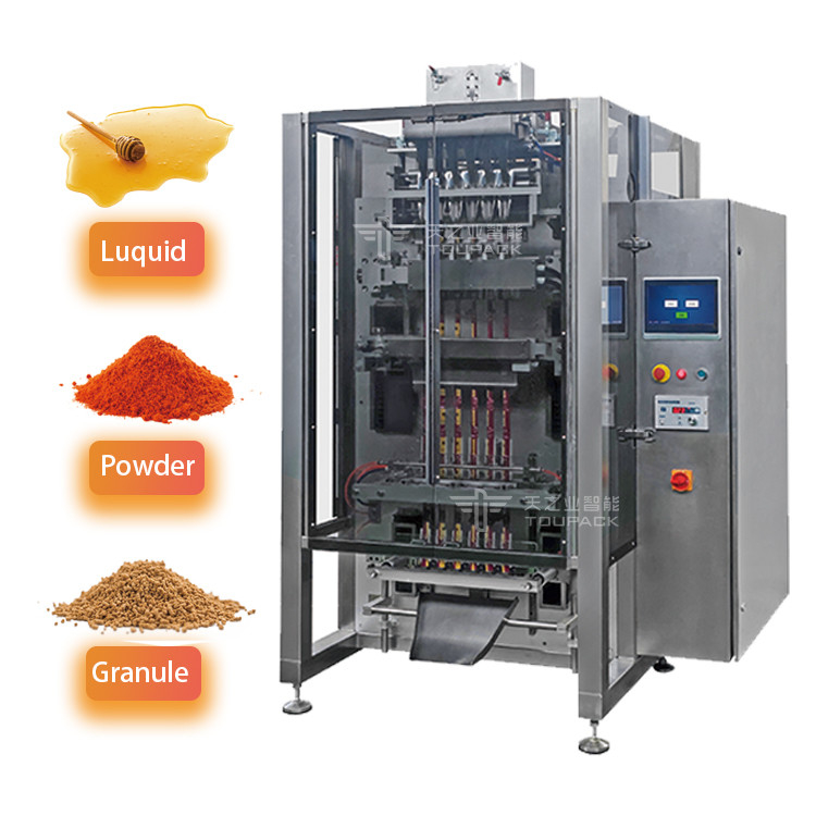 Mesin Pengemasan Vertikal Multi Track Untuk Saus Cairan Sport Gel Cokelat Pasta Mayones Madu Kondensasi