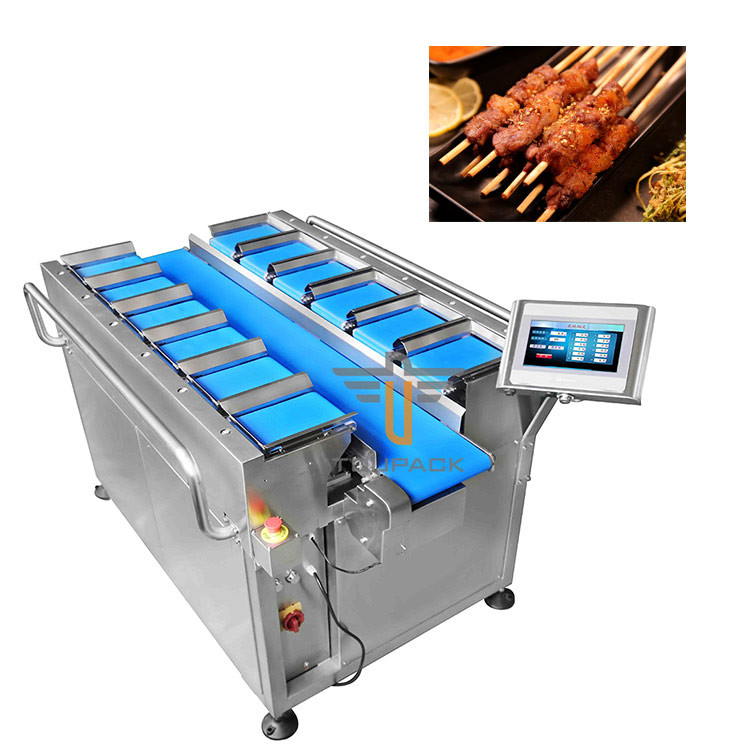 PLC Elektronik Timbang Stik Daging Ikan Ayam Makanan Laut Udang Sosis Berat Multiheads Sabuk Feeder Kombinasi