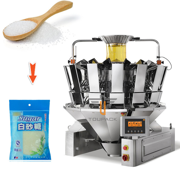 Layar sentuh 5-200g X 0,5 Akurasi Multihead Weigher Untuk Mesin Pengemasan Gula Granulated Putih