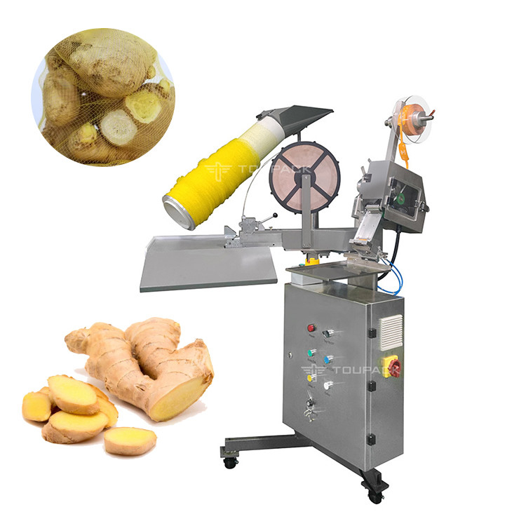 Manual Bawang putih Mesh Bag Packing Machine Dengan Staples Semi Otomatis Ginger Mesh Bag Clipping Packing Machine