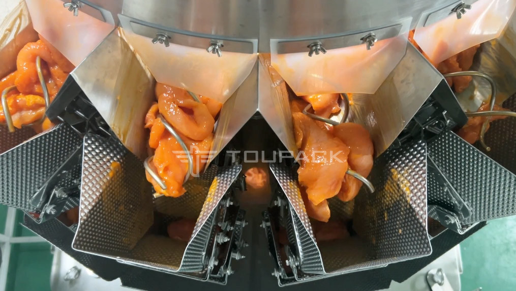 Ayam segar domba daging babi daging sapi Multihead Weigher 14 Kepala Sekrup Mesin Pengisian Daging