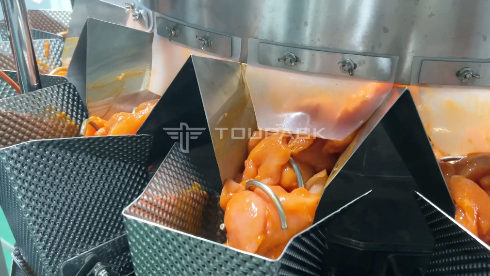 Ayam segar domba daging babi daging sapi Multihead Weigher 14 Kepala Sekrup Mesin Pengisian Daging