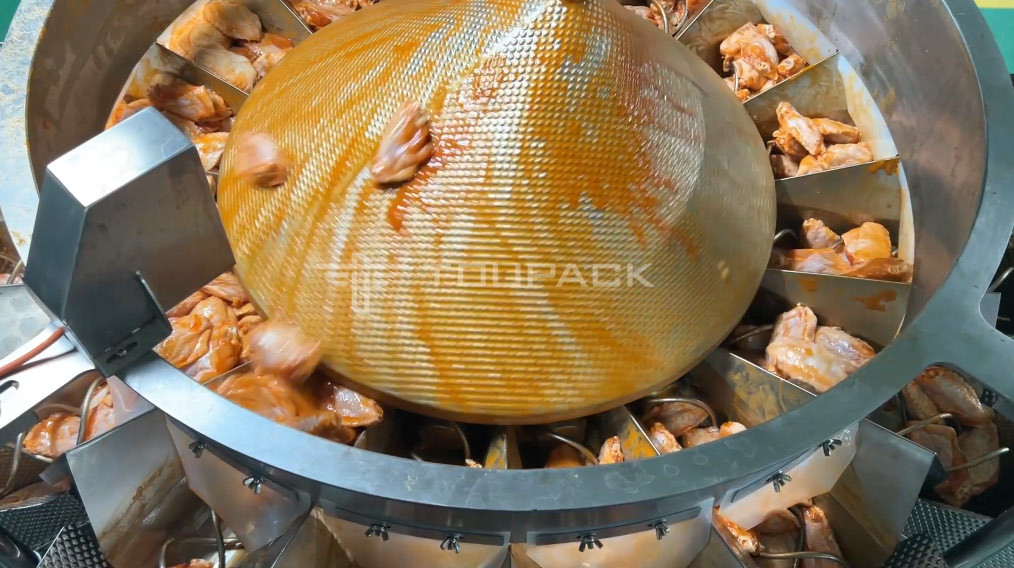Automatic Screw Feeder Combination Weigher Mengisi Makanan Lemak Daging Marinasi Sayap Ayam Multihead Weigher