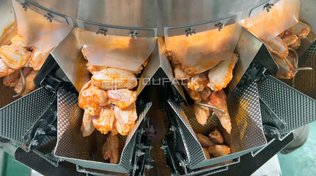 Automatic Screw Feeder Combination Weigher Mengisi Makanan Lemak Daging Marinasi Sayap Ayam Multihead Weigher