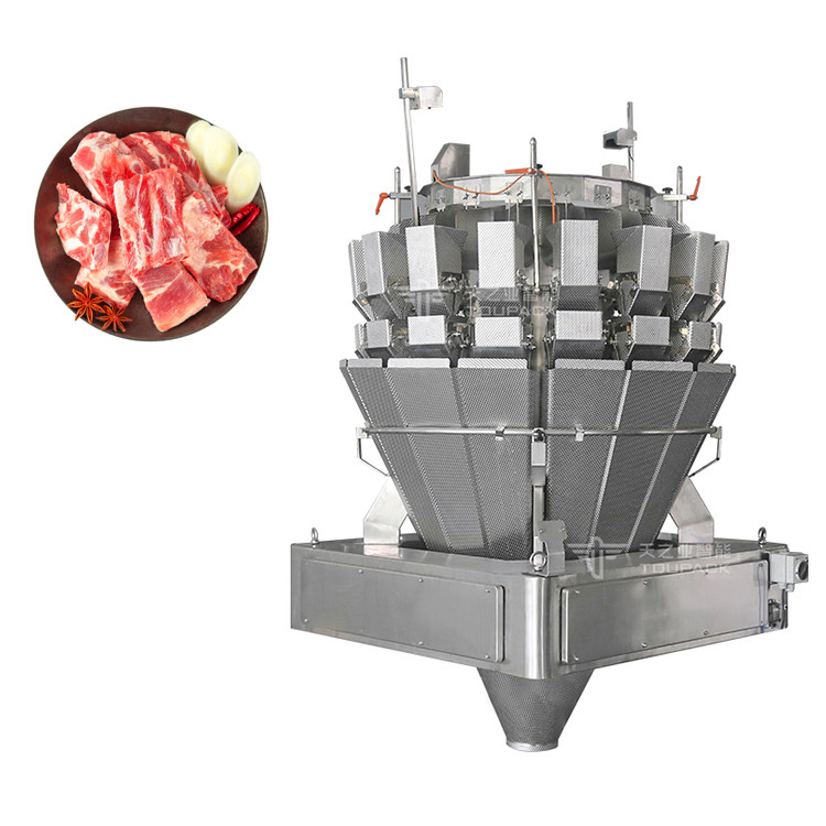 Daging babi mentah segar beku Potongan tulang rusuk Multihead Weigher Packing Machine Dengan Pengisian Sekrup