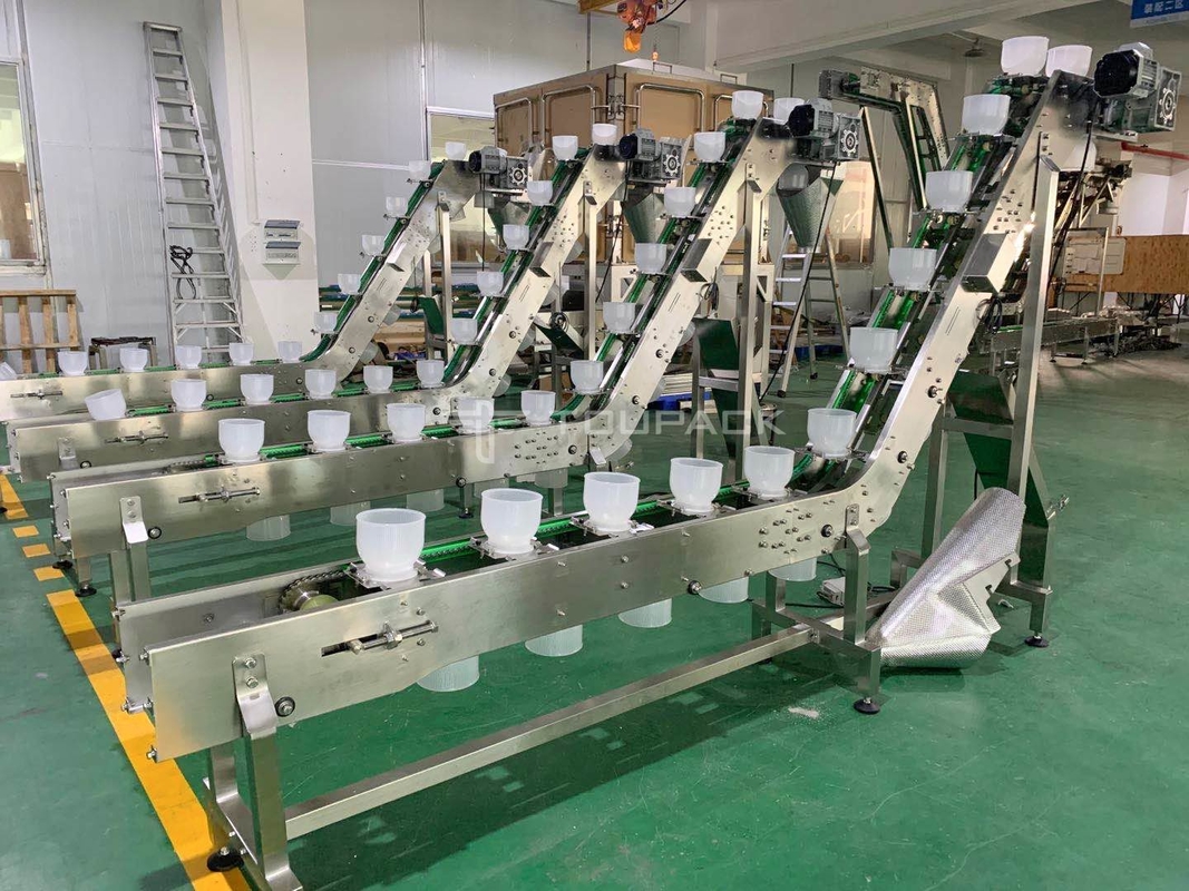 Customized Size Stainless Steel Bowl Z Shape Conveyor Untuk Makanan Dumpling Meat Ball Belt Conveyor
