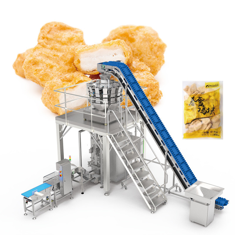 Mesin Pengemasan Otomatis Makanan Beku Pangsit Daging Sapi Steak Makanan Beku Roll Film Bag-Making Machine