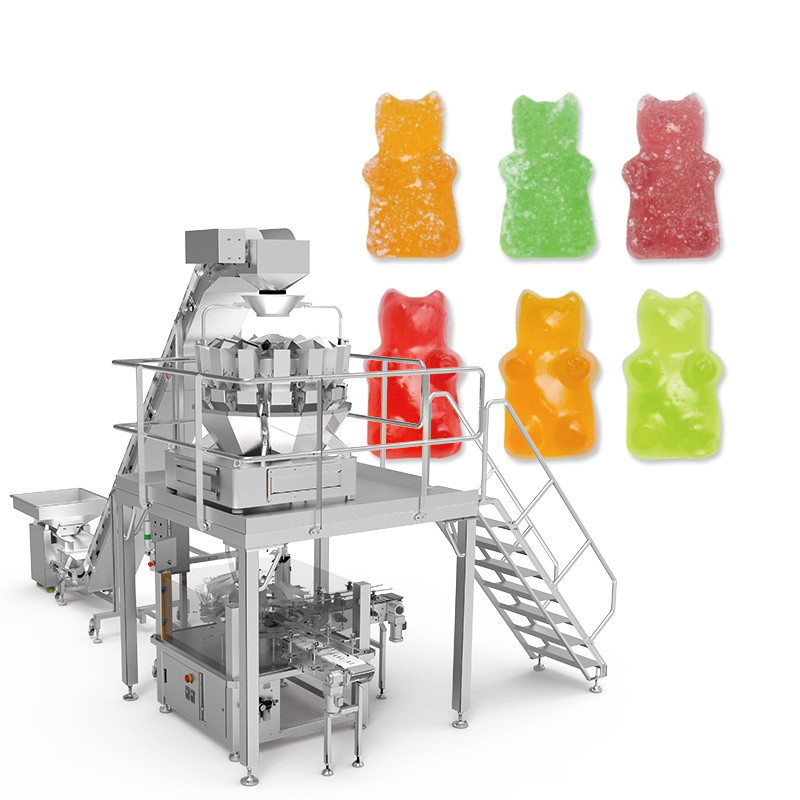 QQ Candy Gummies Cheese Sticky Screw Multihead Weigher Otomatis Cookie Packing Machine Untuk Zipper Bag Stand Up Bag
