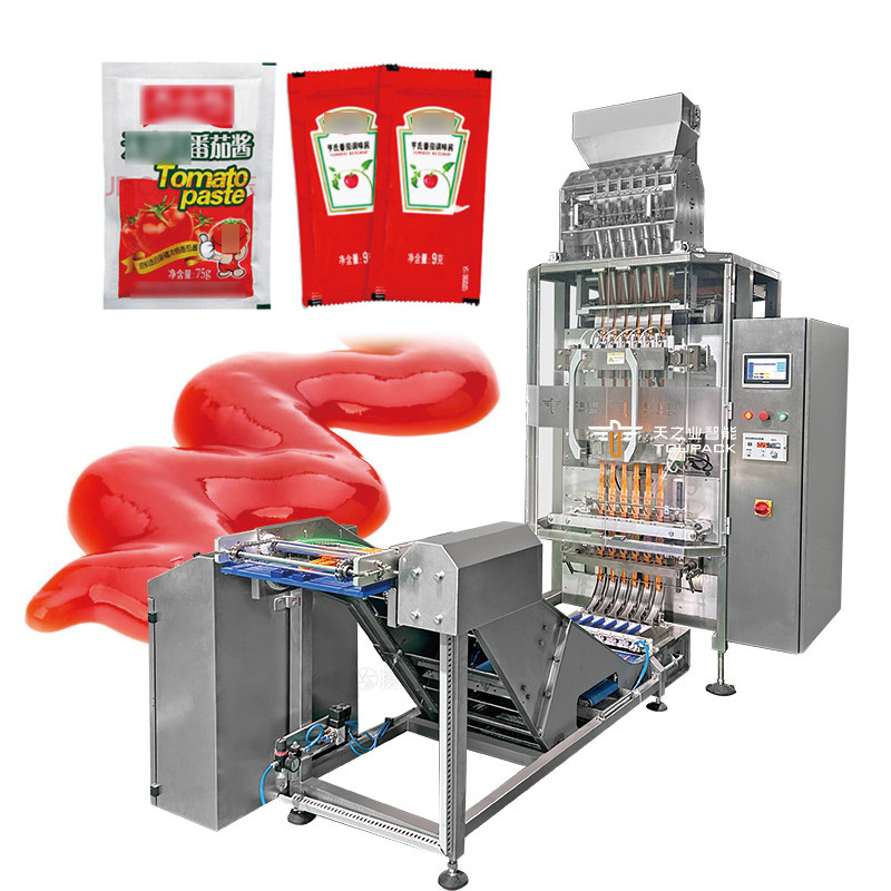 Otomatis Saus Serbuk Cairan Sachet Stick Multi Lane Mesin Pengisian Multi Lane Mesin Pengemasan Multi Lane Dengan Multi Lane Checkweigher