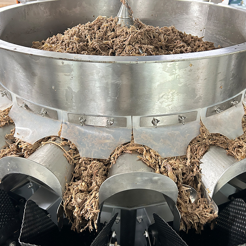 14 Kepala Multihead Weigher Pet Packing Machine Ikan Anak anjing kucing Pemanasan Makanan 120g 240g 400g 1kg Ziplock Packing Machine