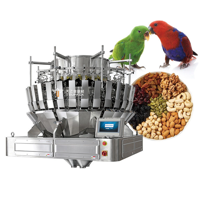 Otomatis 10g-1000G Pouch Parrot Food Packing Machine Gula Kacang Bumbu Teh Daun Sachet Packing Machine Multihead Weigher