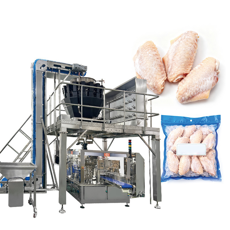1kg 2kg Chicken Poultry Nuggets wings Meat Premade Pouch Multihead Weigher Stand up Pouch Rotary Fill Seal Packing Machine