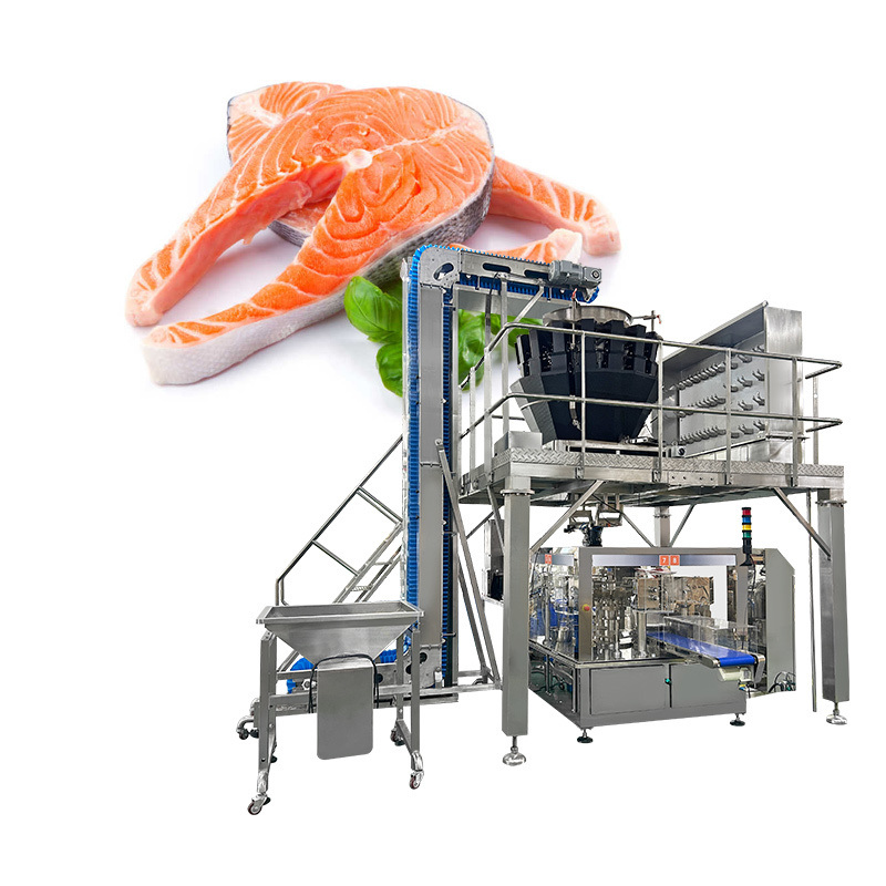 Otomatis Material viskos Sekrup Multihead Weigher Mesin kemasan beku Drumsticks Ayam Nugget Packing Machine