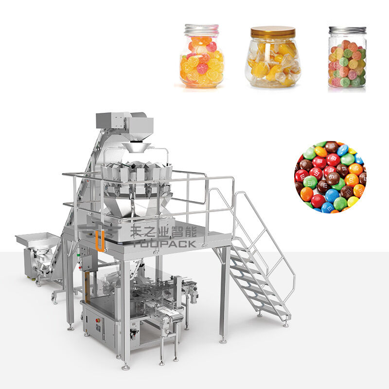 Keakuratan Tinggi Dried plum Granule Botol Plastik Packing Machine Line untuk Candy Popcorn Snack Jar Can Filling Machine