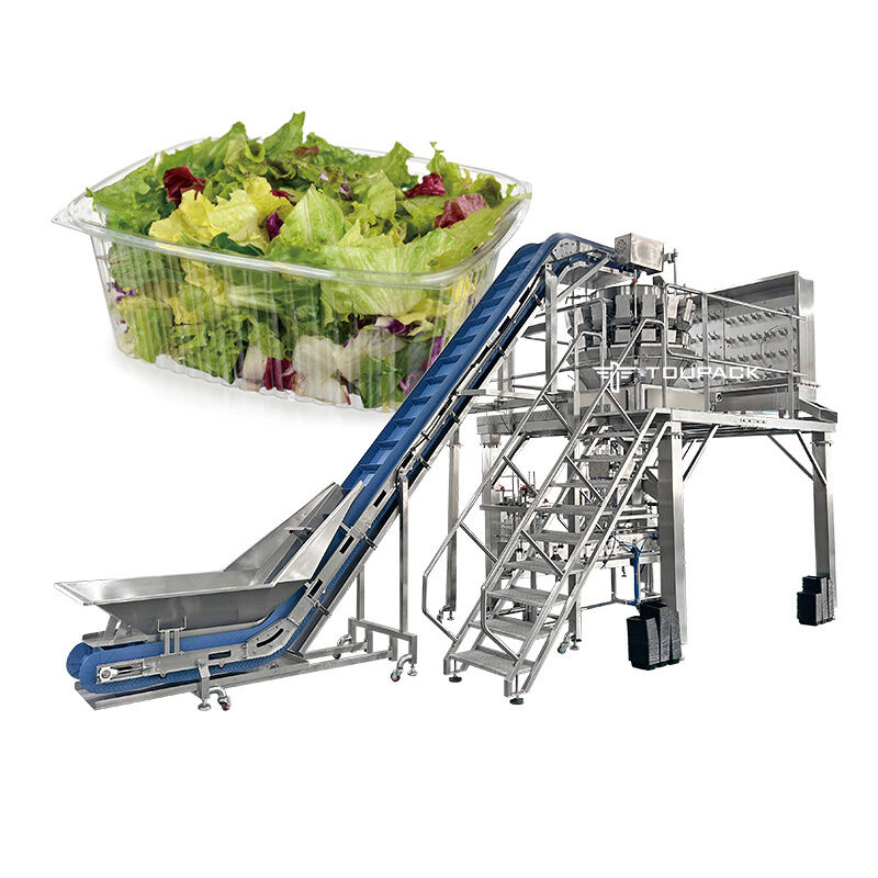 Produk beku Sekrup Pakan Multihead Weigher Automatic Tray Packing Line