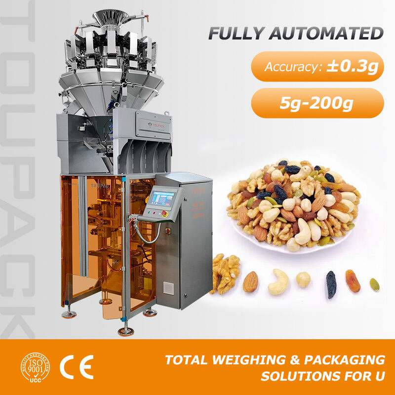 Mesin Pengemasan Otomatis VFFS Untuk Pengemasan Makanan Dengan Multihead Weigher 20-200 Paket Per Menit Sistem Menimbang Keakuratan Tinggi