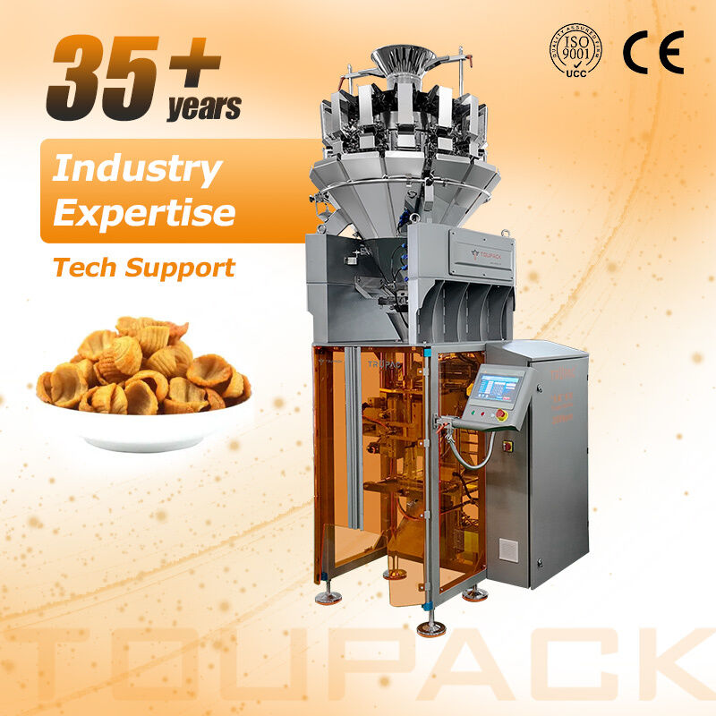 Mesin Pengemasan Otomatis VFFS Untuk Pengemasan Makanan Dengan Multihead Weigher 20-200 Paket Per Menit Sistem Menimbang Keakuratan Tinggi