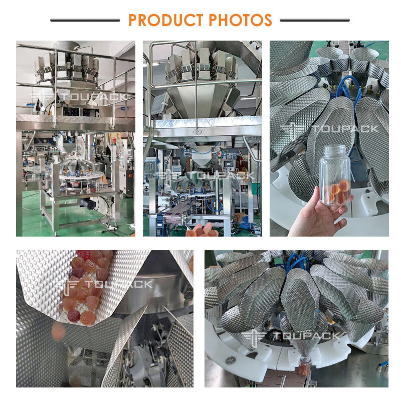 Popcorn Kacang Permen Otomatis Dapat Mengisi Mesin Multihead Weigher Plastic Jar Filling Packaging Line