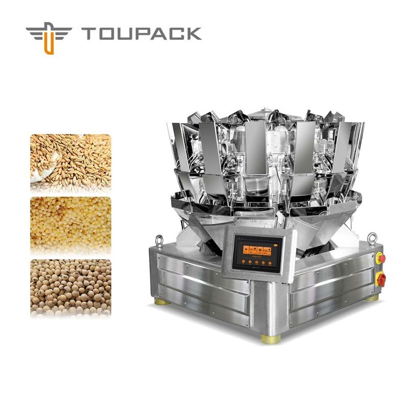 Compact PLC/MCU 10 Head Multihead Weigher Sereal, sereal, dan jagung fleksibel Pasta, Permen, Biji, Kacang, Mesin Pengemas Biskuit