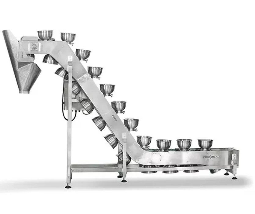 60 WPM Mesin Pengemas Makanan Ringan Cenderung 3L Bowl Type Filling Conveyor
