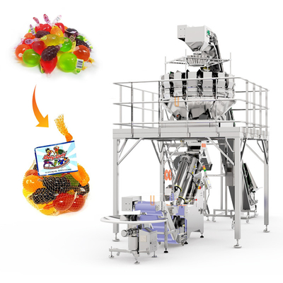 Mesin Pengemas Kantong Jala Buah Jelly 500g-5kg Mesin Kliping Dengan Multihead Weigher