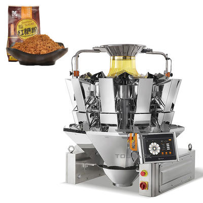 Vertikal Mesin Pengemasan Gula Putih Kecokelatan Garam Makanan Granule Otomatis Multihead Weigher