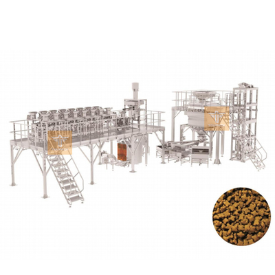 Sistem Menimbang Dan Kemasan Makanan Hewan Peliharaan Dengan Berat Berubah Makanan Anjing Dan Makanan Kucing Multihead Weigher