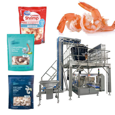 Mesin Pengemas Kantong Doypack Otomatis, Mesin Pengemas untuk Udang Beku, Stik Drum Ayam, dan Nugget Ayam