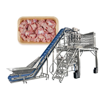 Produk beku Sekrup Pakan Multihead Weigher Automatic Tray Packing Line