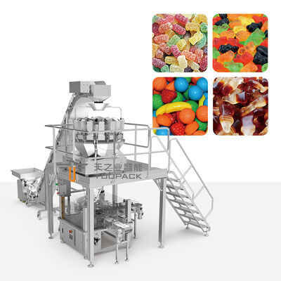 Popcorn Kacang Permen Otomatis Dapat Mengisi Mesin Multihead Weigher Plastic Jar Filling Packaging Line